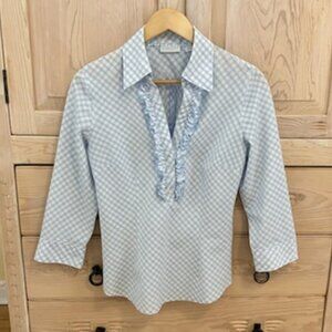 New York & Company Gingham Country Western Cowgirl Shirt Ruffle
